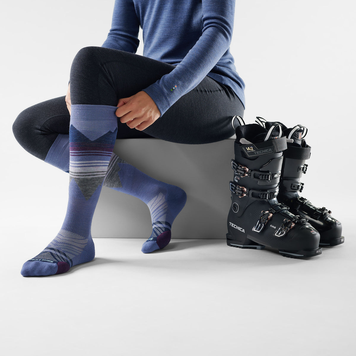 Women's Ski Pattern OTC Socks Nightfall Blue - ver - 2