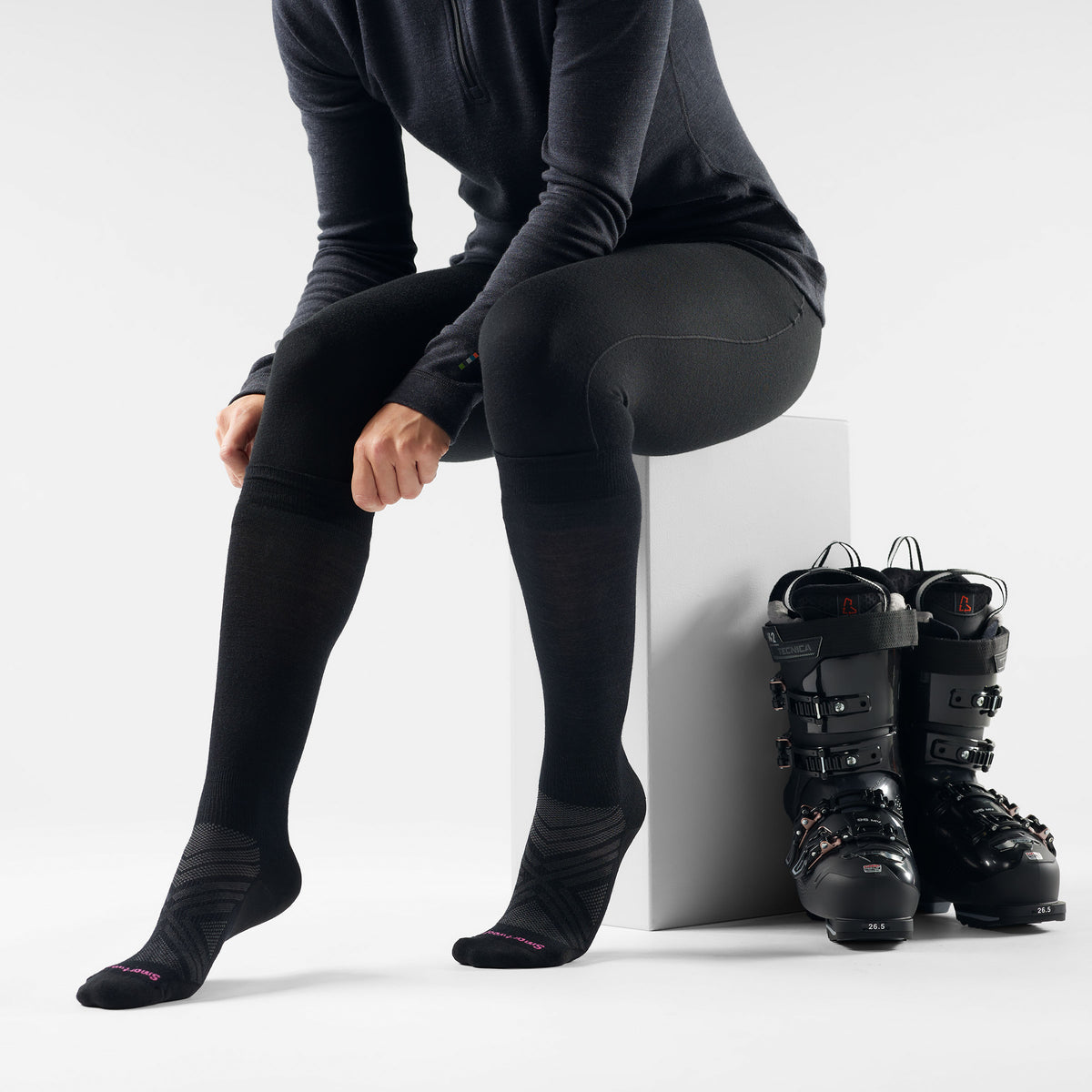 Women's Ski Over The Calf Socks Black - ver - 2