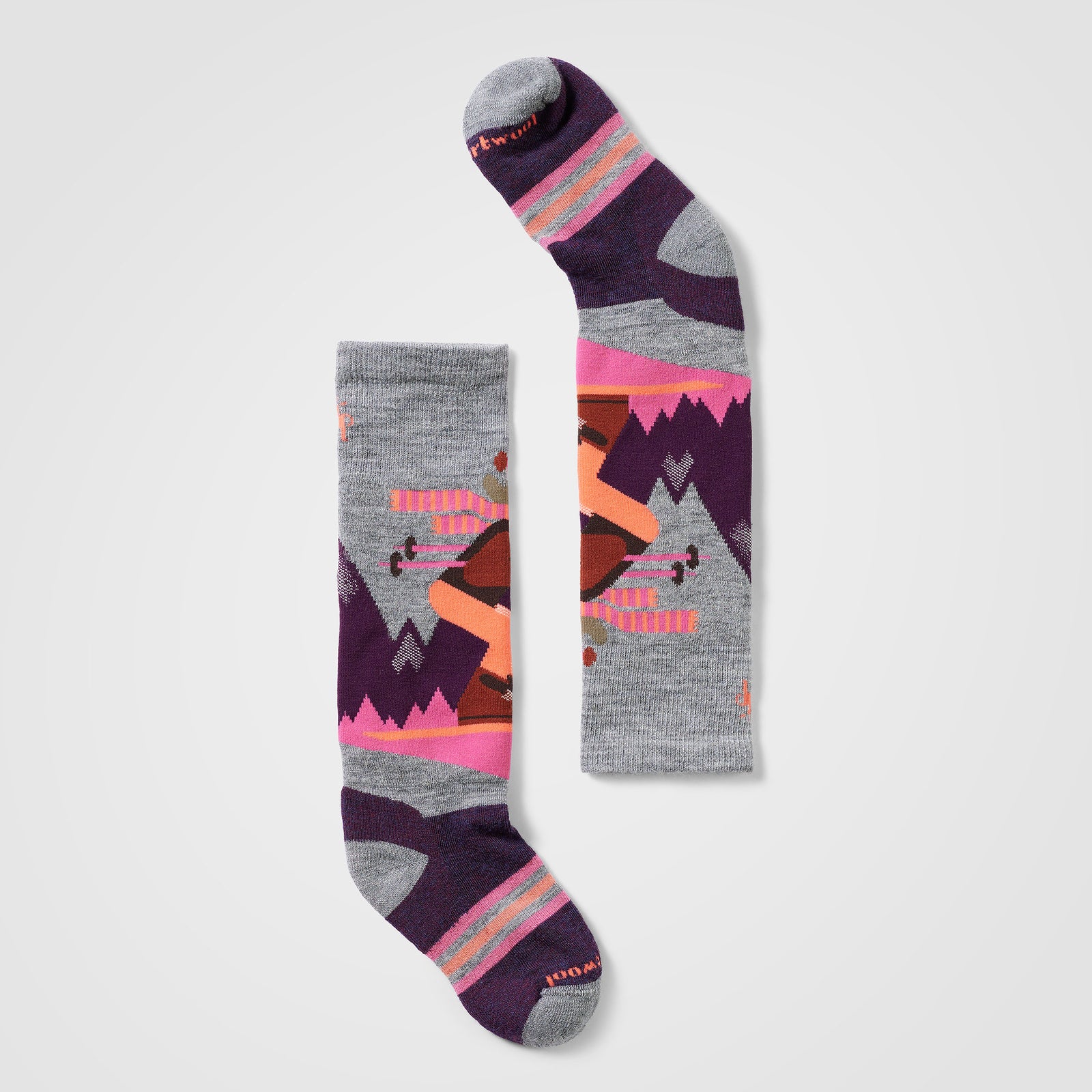 Kids' Wintersport Mountain Moose Over the Calf Socks Light Gray-Pink - ver - 1