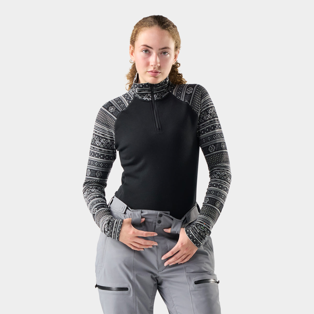 Classic Thermal 1/4 Base Layer Zip Black Fair Isle Fun - ver - 1