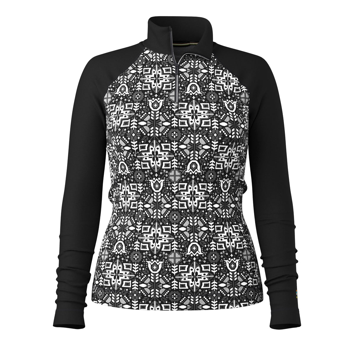 Women's Classic Thermal Merino Base Layer 1/4 Zip Boxed Black Deco Floral - ver - 3