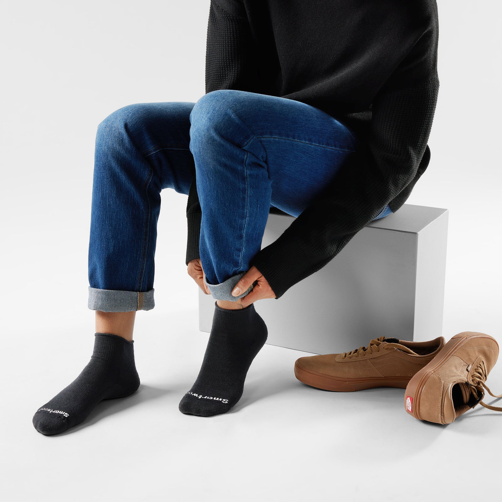 Women's Everyday Roll Top Ankle Socks Black - ver - 2