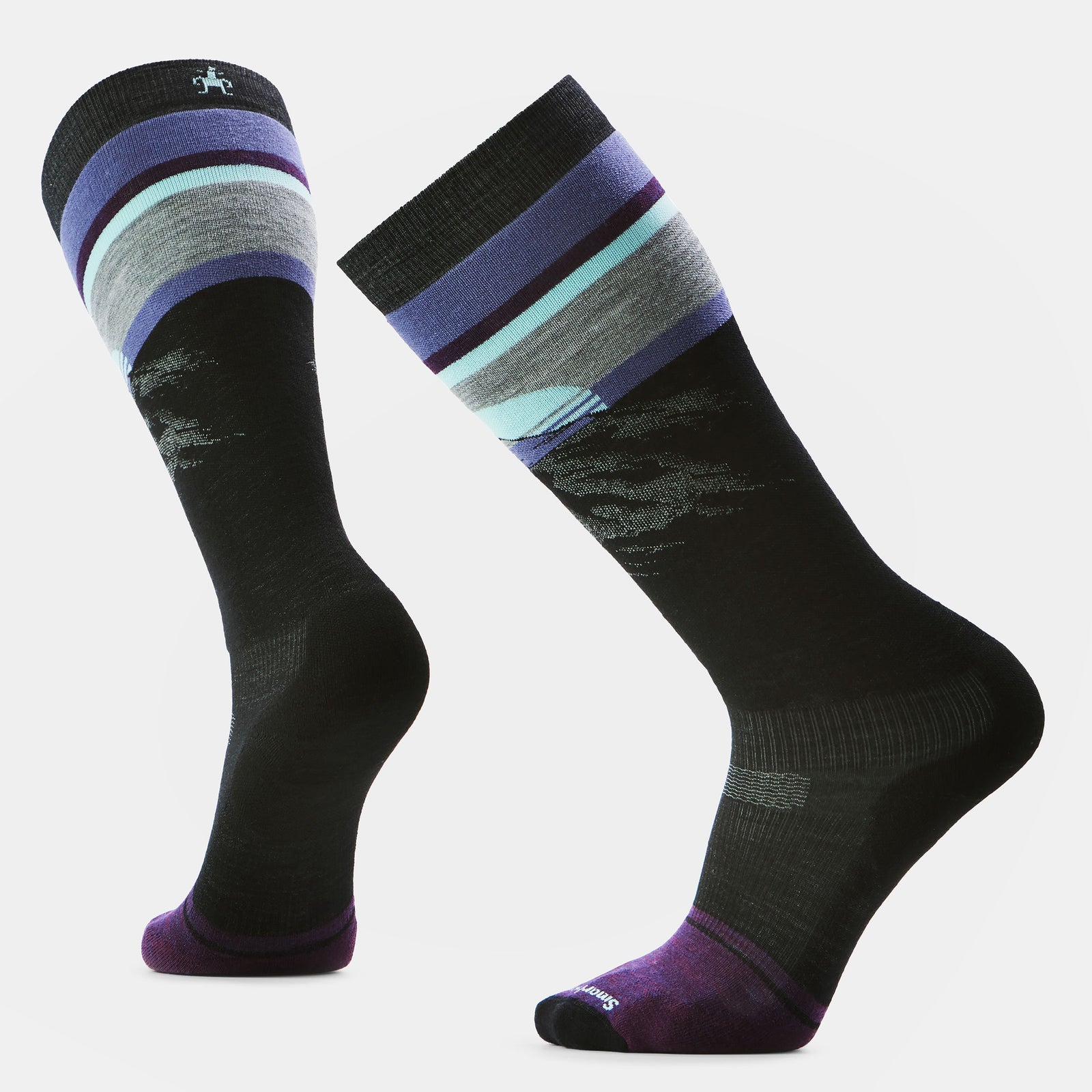 Snowboard Mountain Sunrise Over The Calf Socks Black - ver - 1