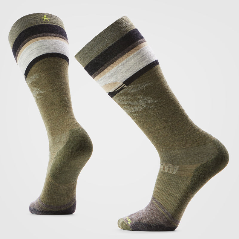 Chaussettes de snowboard Targeted Cushion OTC avec imprimé Mountain Sunrise - Winter Moss / M (EU 38 - 41)