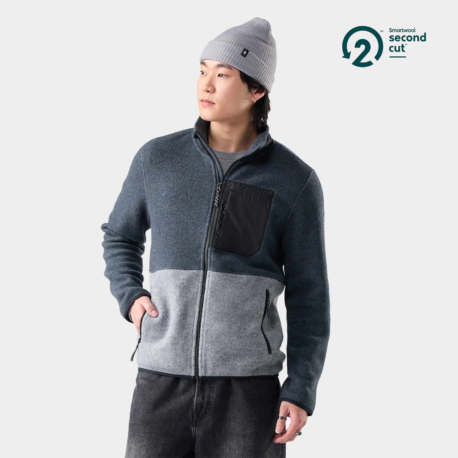 Fleece Jacket Light Gray/Deep Navy - ver - 1