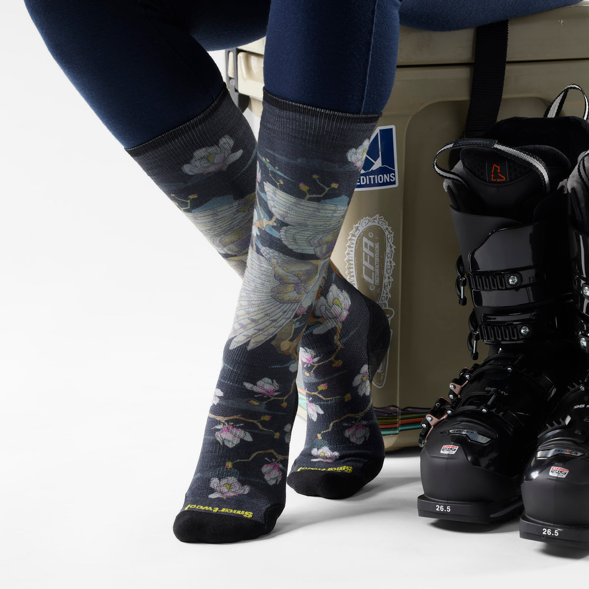 Women's Ski Nightwatcher Print OTC Socks Black - ver - 2