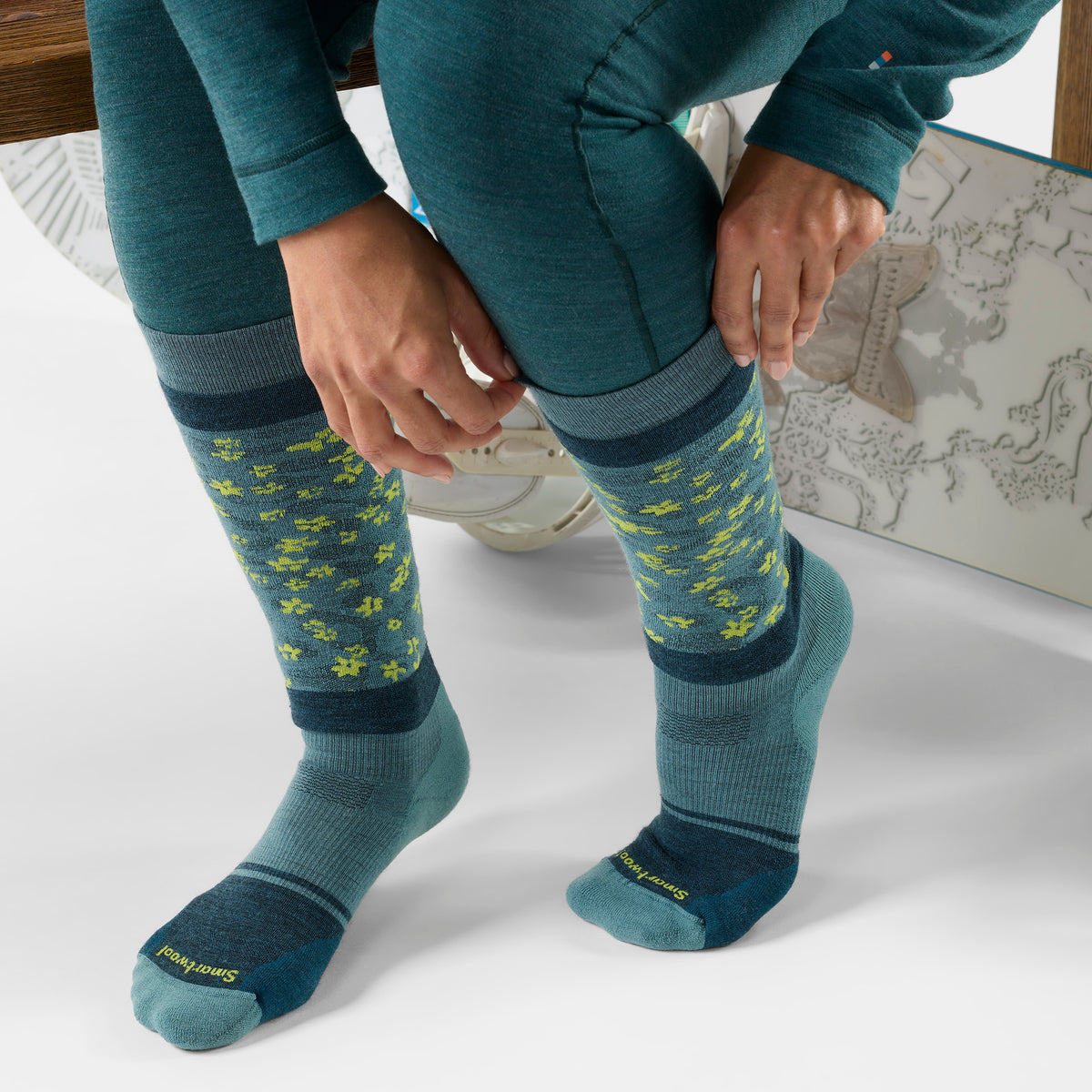 Women's Snowboard Wild Blossom OTC Socks Dusty Teal - ver - 2