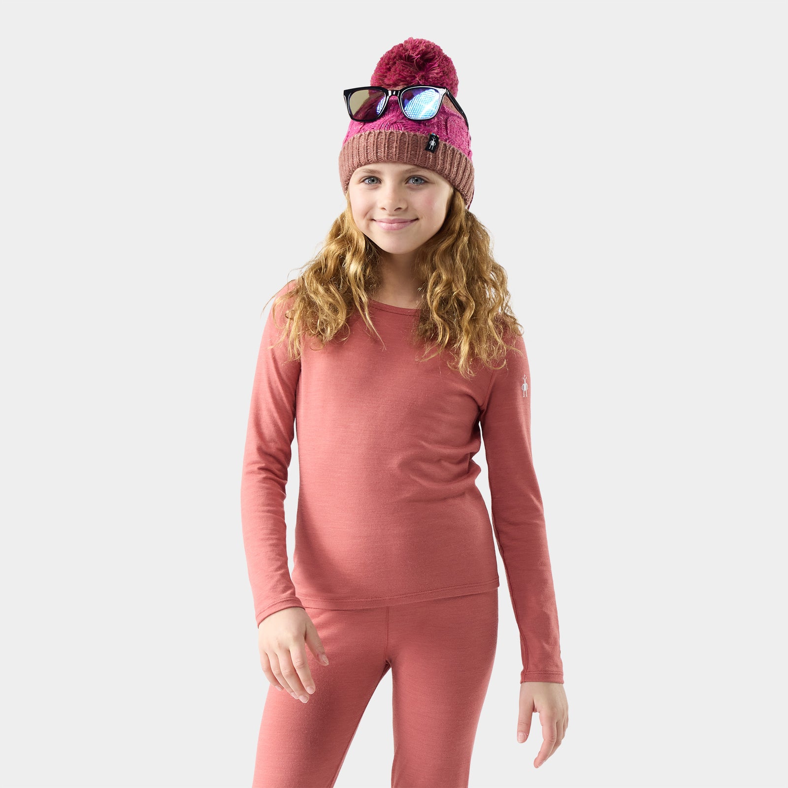 Kids' Classic Blend Base Layer Crew Rosewood - ver - 1