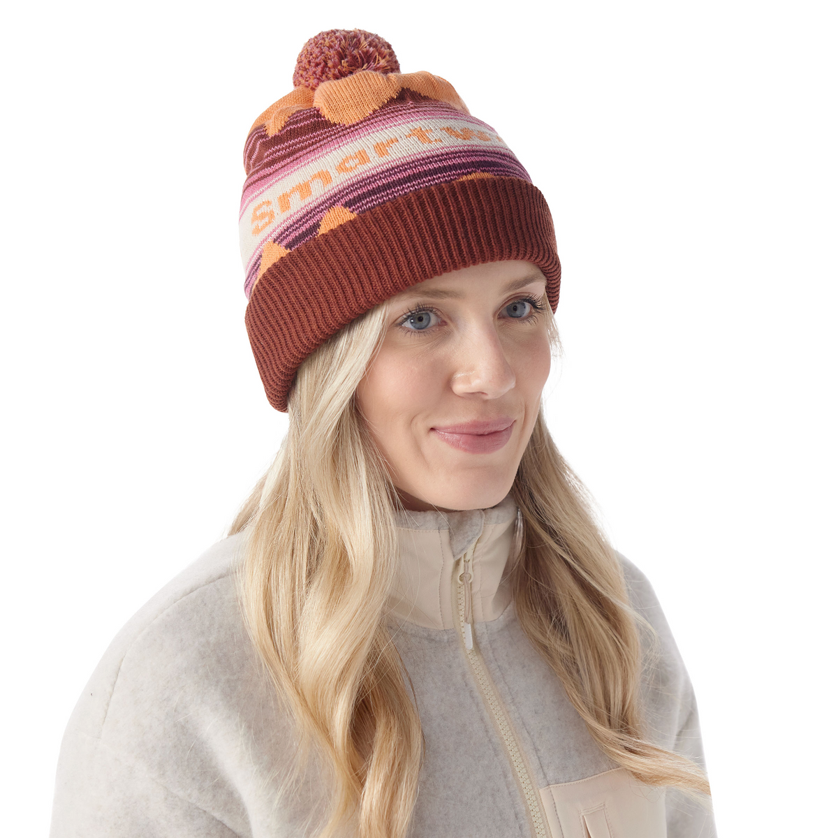 Knit Winter Pattern POM Beanie Apricot - ver - 1